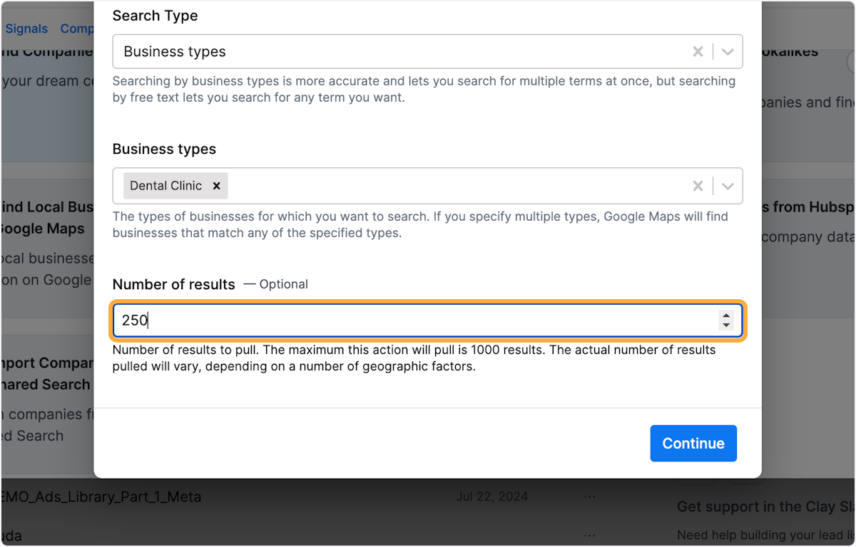 Add in the number of results you'd like. In this example "250"