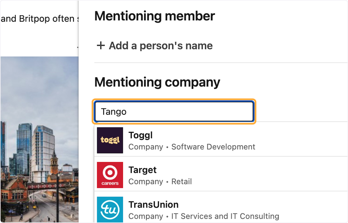 Type the company name. In this example: "Tango"