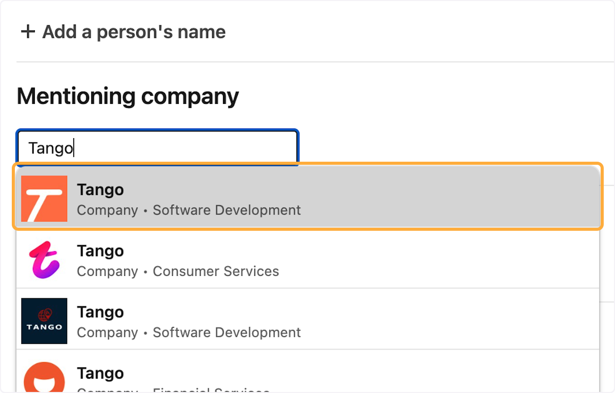 Click on the company name to select it.