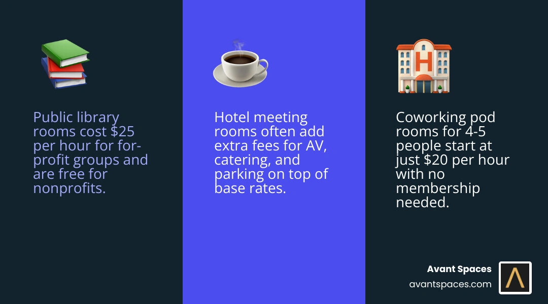 Omaha meeting space types and average hourly costs by venue type infographic Omaha meeting space types and average hourly costs by venue type infographic