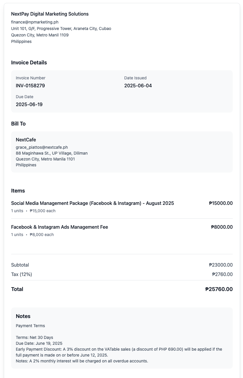 NextPay: Charge Invoice Sample