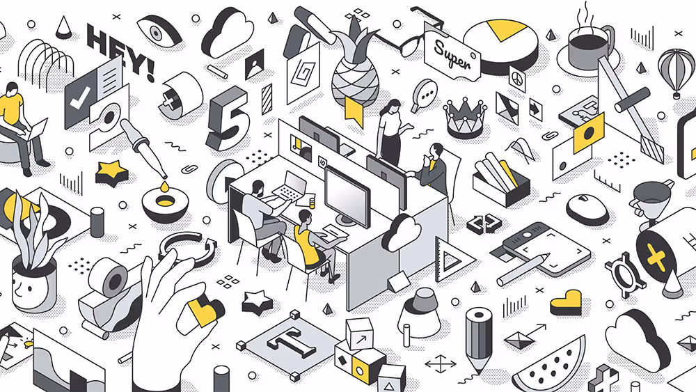 Isometric illustration of an online course structure, featuring modules and interactive elements, representing the planning phase of course development