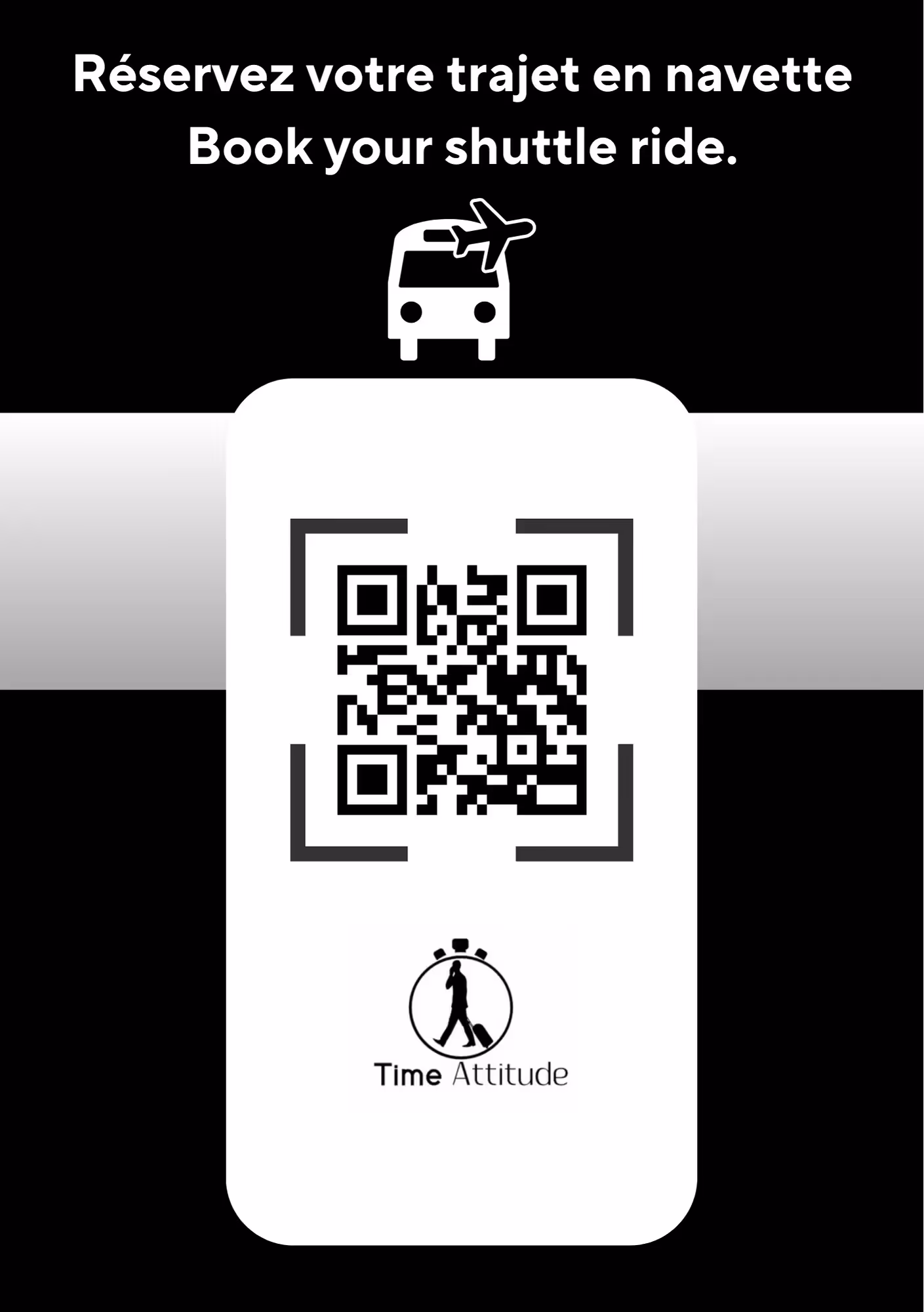 Réservez votre trajet en navette avec le QR Code ci-dessous. / Book your shuttle ride with the QR Code.