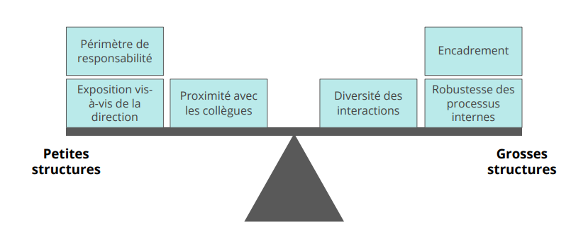 Balance montrant les différences entre petites et grosses structures organisationnelles