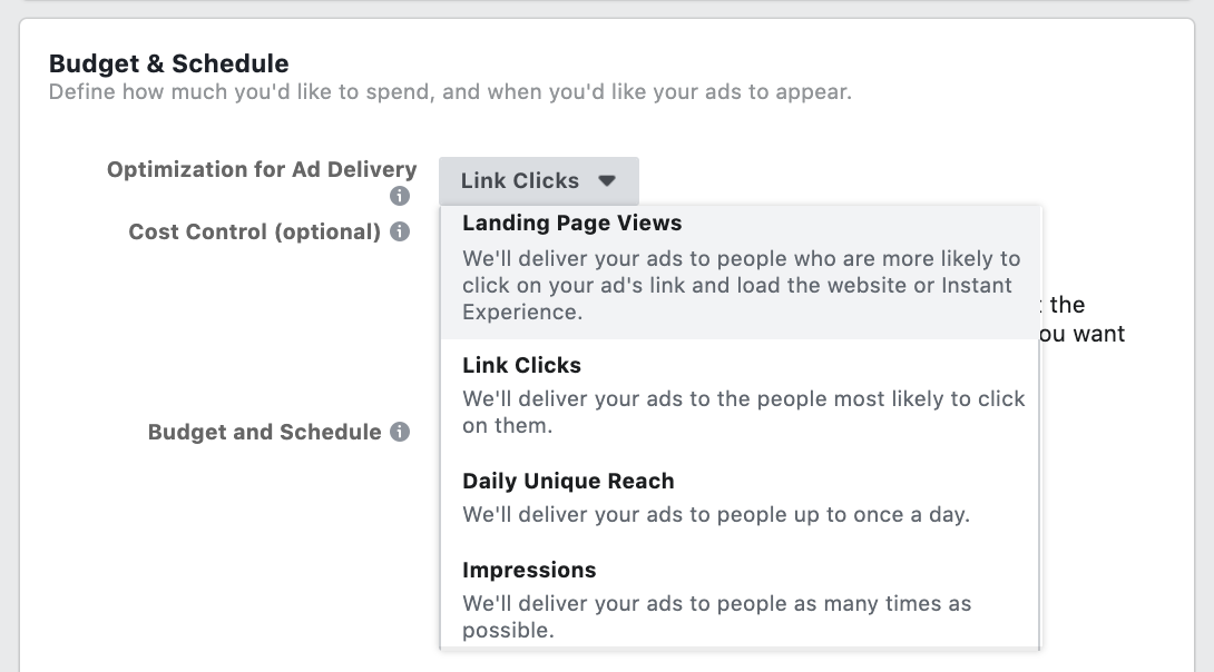 Facebook Ad optimization - Landing Page Views