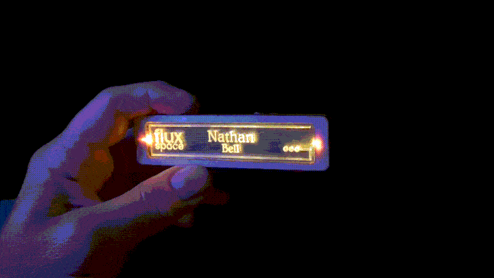 A video of the name tag with led lights changing color