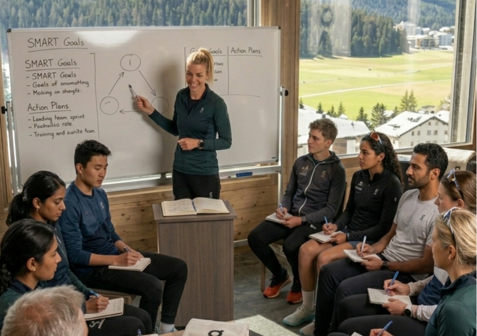 Coach Becky Lyne conducting goal-setting and wellbeing workshop for Camp Moritz participants