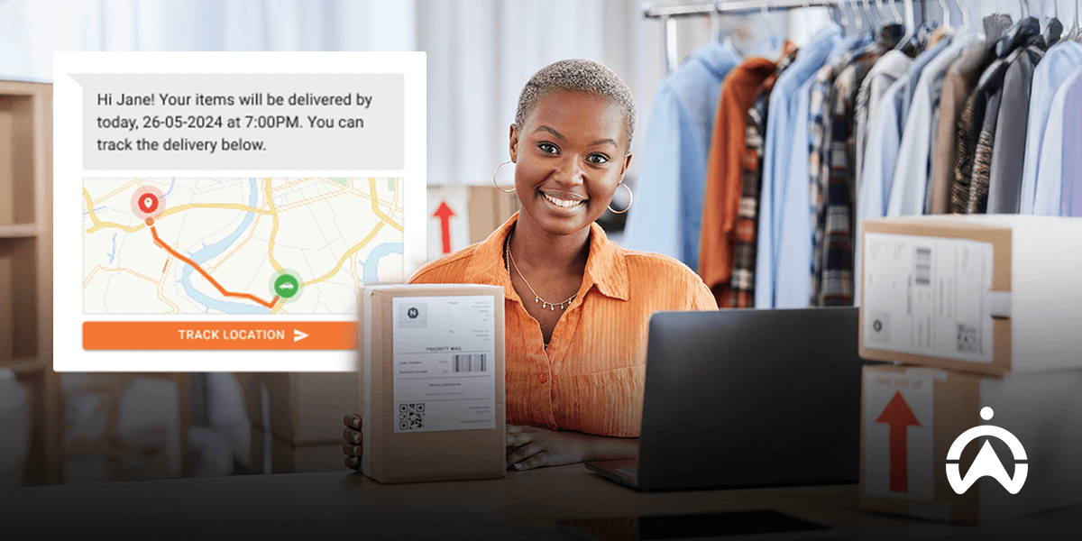 Cartrack courier GPS technology with woman tracking delivery on laptop using GPS technology.