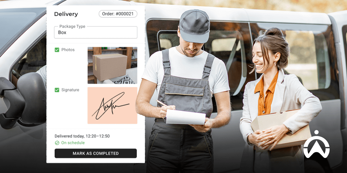 Cartrack courier GPS technology enabling delivery person to confirm package handover with GPS technology.