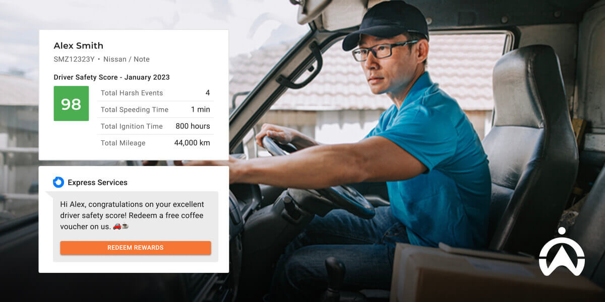 Cartrack driver app showing safety score and rewards, highlighting challenges of last-mile delivery performance.