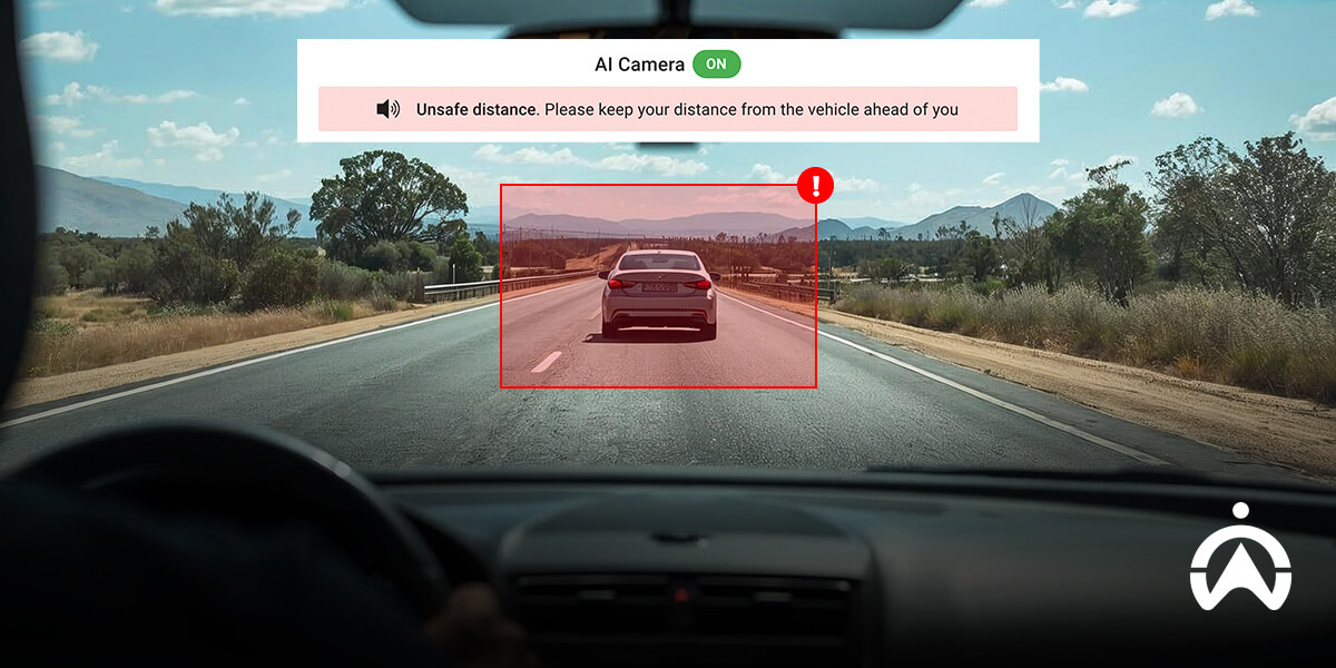 Cartrack dashcam alert showing unsafe following distance to help prevent car accidents.