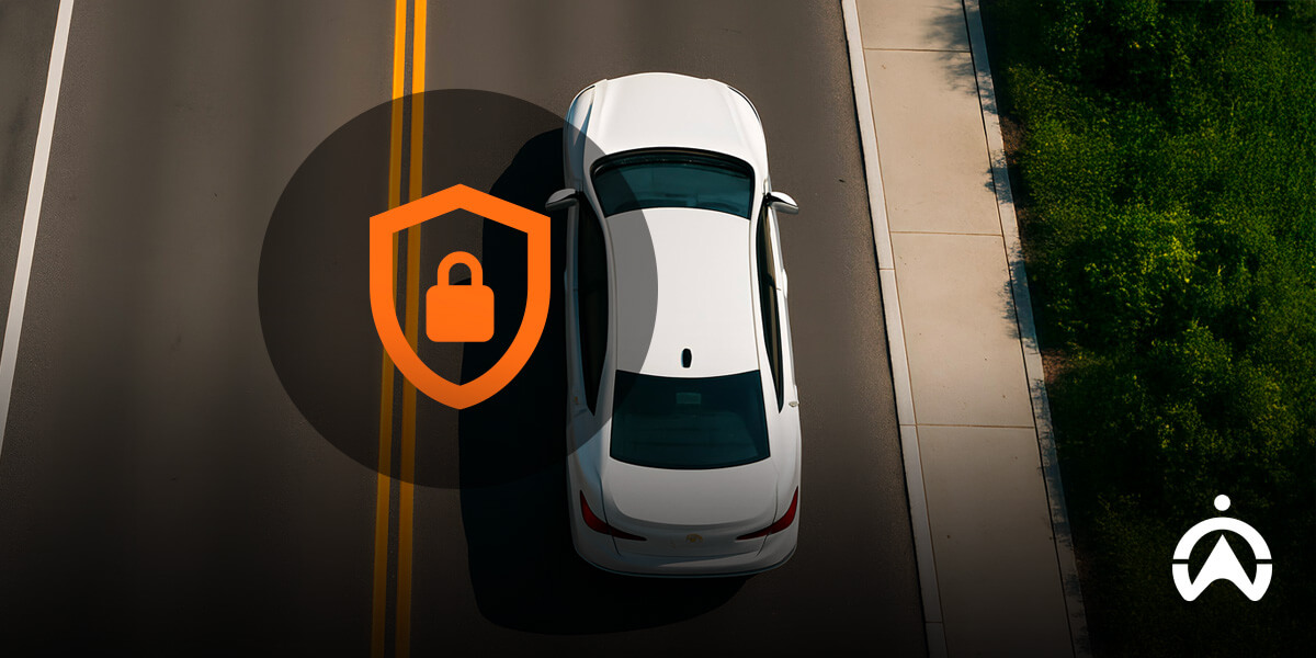 Aerial view of car with security icon highlighting best car security system in South Africa.