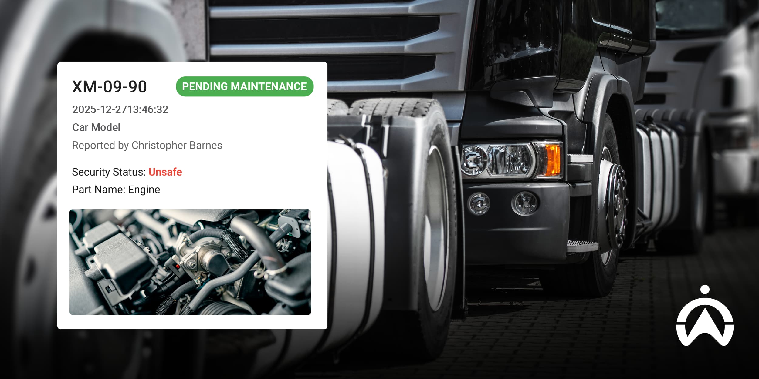 Truck engine marked unsafe, highlighting essential fleet maintenance tips.