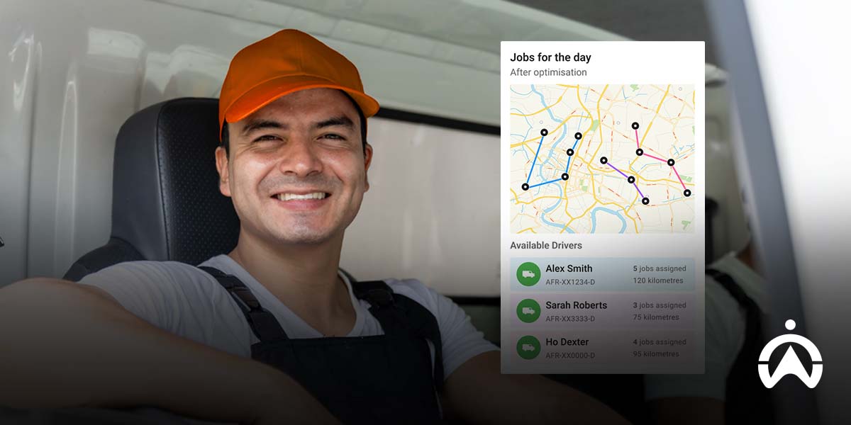 Delivery driver viewing optimized jobs interface for fleet optimisation.