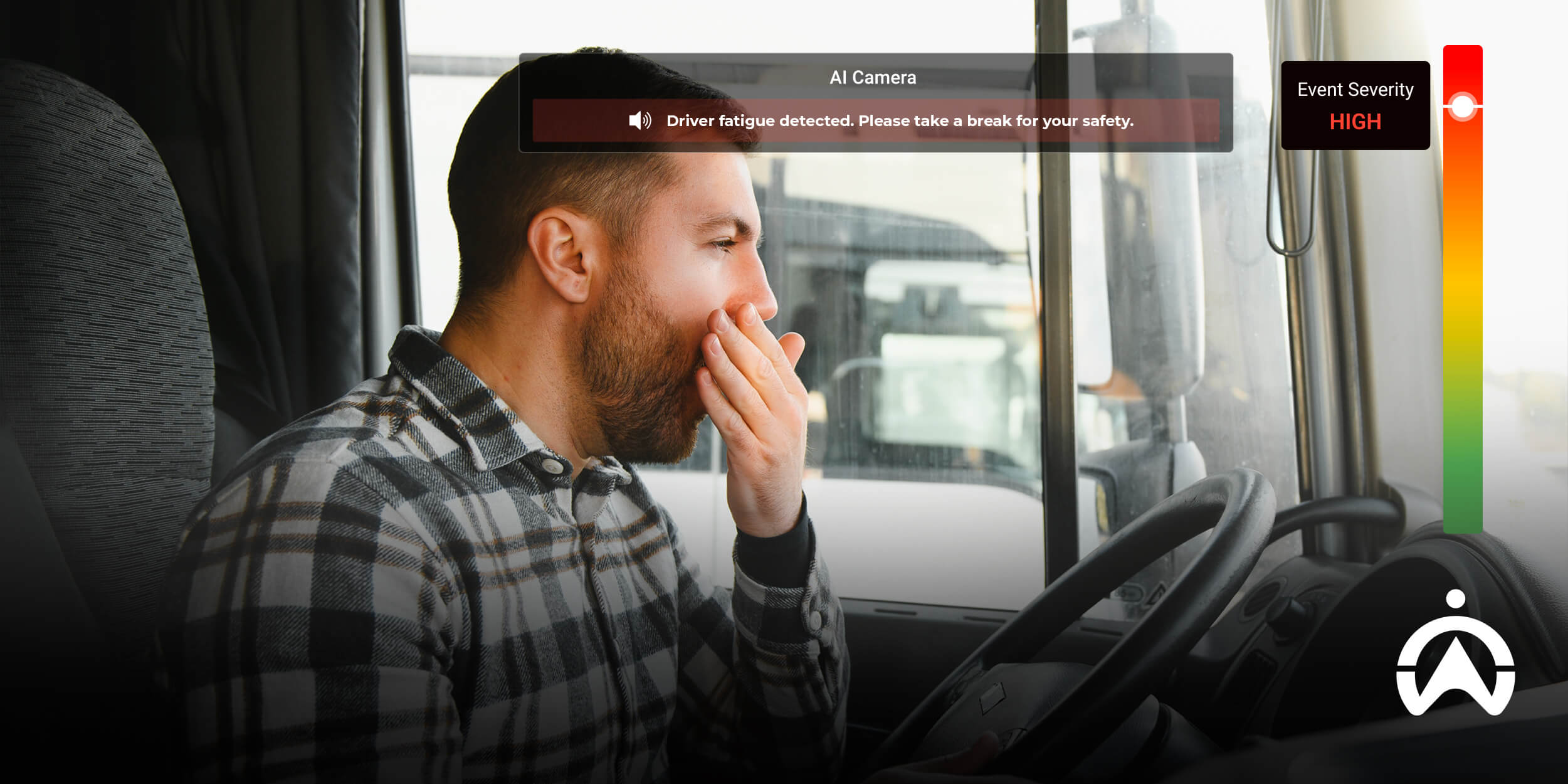 Driver receiving fatigue alert from Cartrack dashcam, one of the five dashcams Cartrack offers for business and personal use.