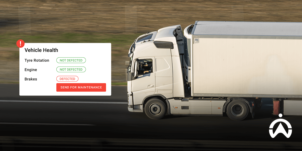 White truck with brake defect alert, enabling reactive safety to proactive in your fleet with Cartrack predictive maintenance insights.