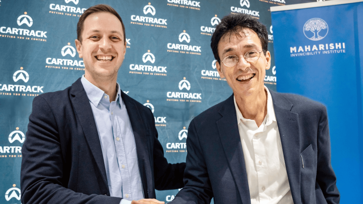 Cartrack SA CEO, Joshua Victor (Left), Founder and CEO of the Maharishi Invincibility Institute, Dr Taddy Blecher (Right)