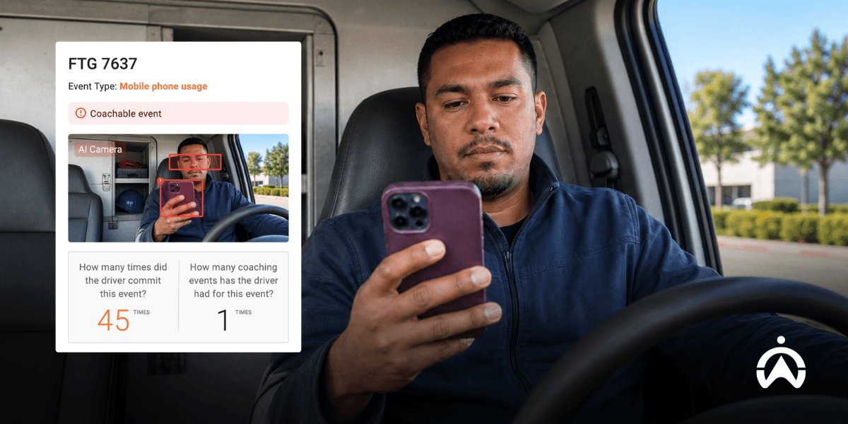 Cartrack AI fleet dashcam detects driver using mobile as a coachable event