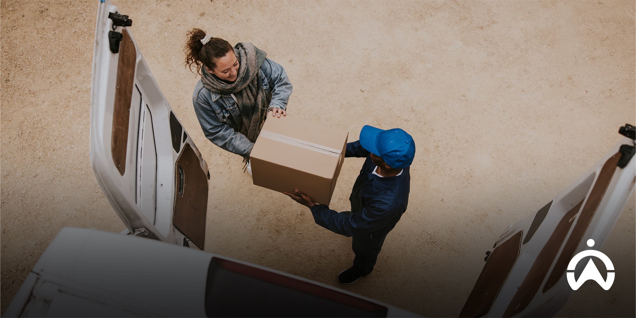 Customer receiving a package from a delivery worker, showing how delivery companies can improve customer satisfaction.
