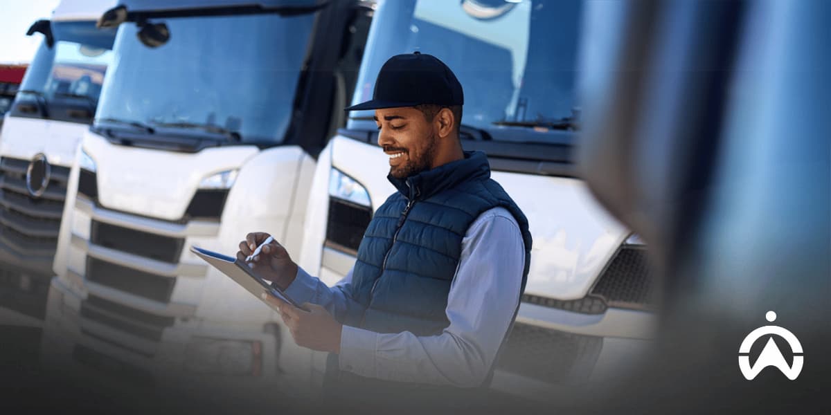 Truck driver completing a vehicle inspection checklist, highlighting how the best fleet management solution in South Africa supports efficient fleet operations.