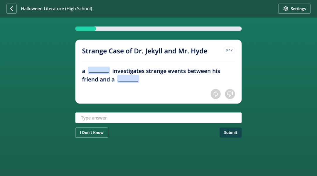 Halloween Literature Practice Set