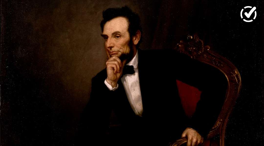 "A painted portrait of Abraham Lincoln seated, looking thoughtful with his hand on his chin. The Formative by Newsela logo is in the top right corner."