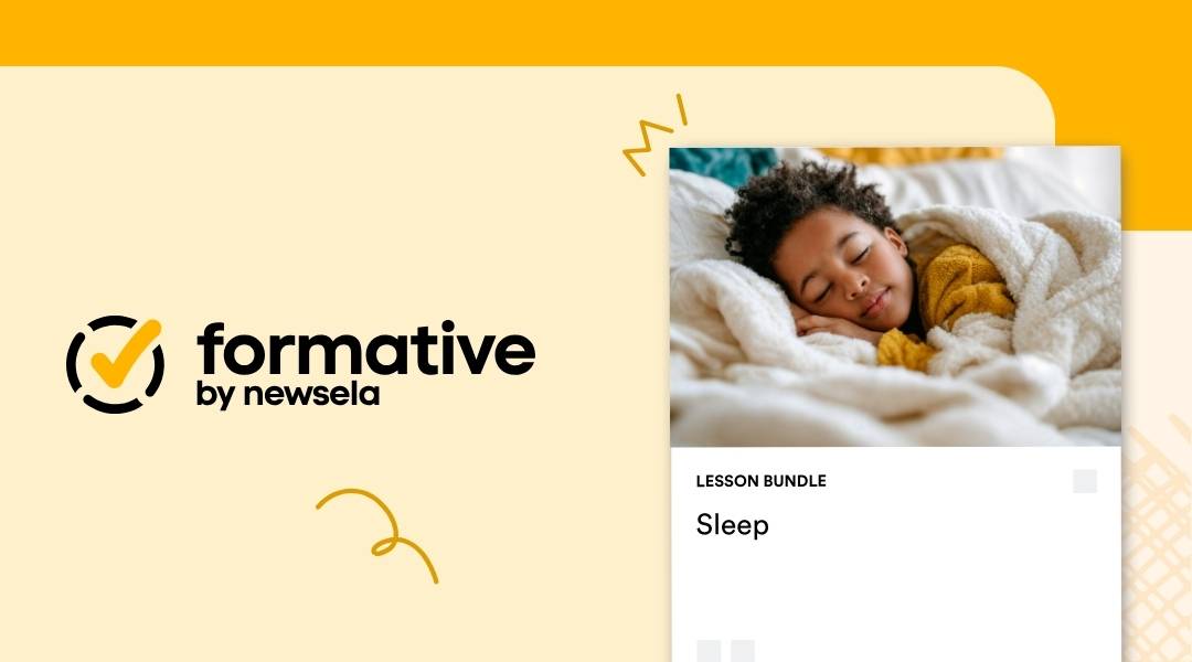 A Formative lesson bundle cover titled "Sleep," featuring a peaceful photo of a young child sleeping under a cozy white blanket.
