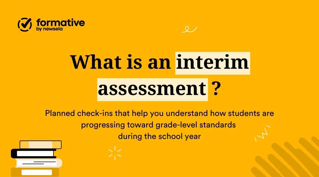 Definition graphic stating: "What is an interim assessment? Planned check-ins that help you understand how students are progressing toward grade-level standards during the school year."