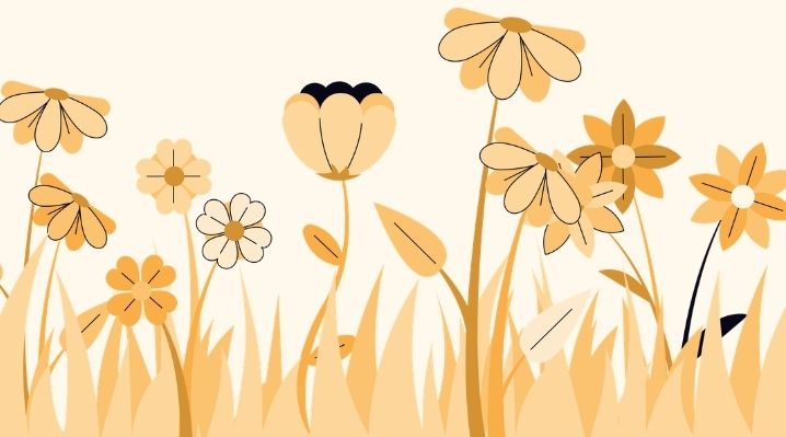 A horizontal banner illustration of a garden with various yellow and orange flowers and stylized grass, designed for Teacher Appreciation Week.
