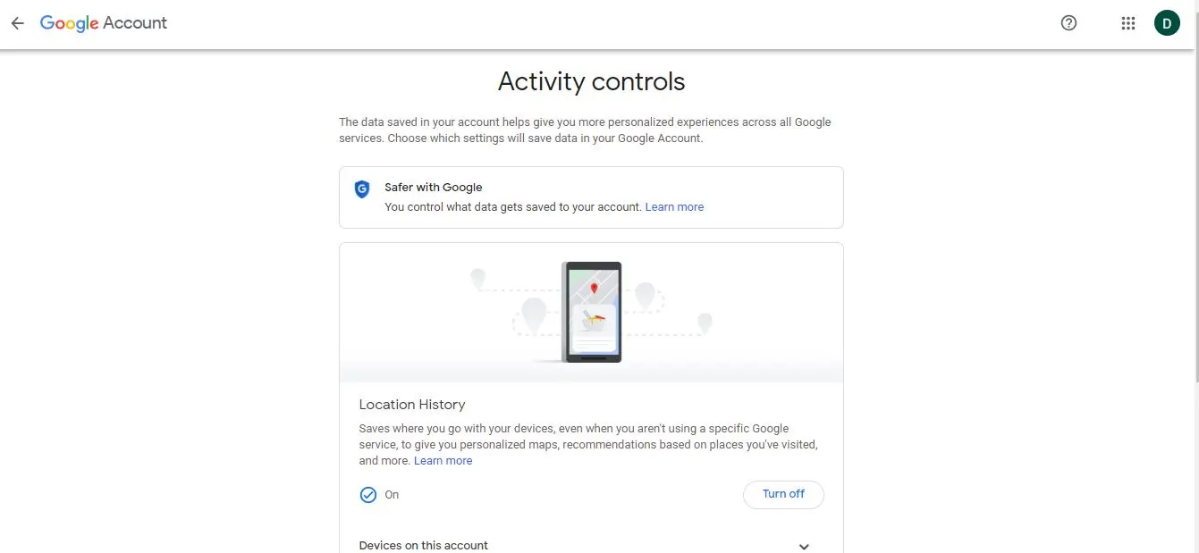 Google Timeline Activity Controls