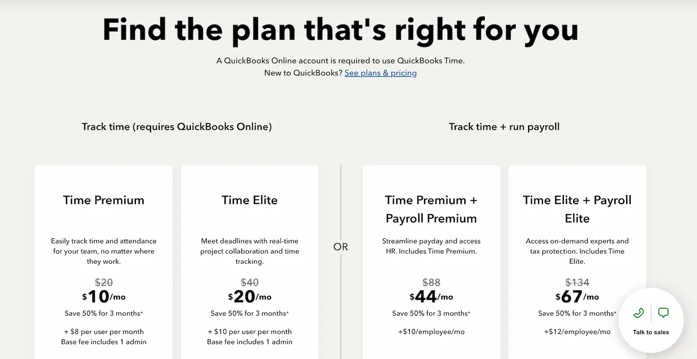 QuickBooks time pricing plans