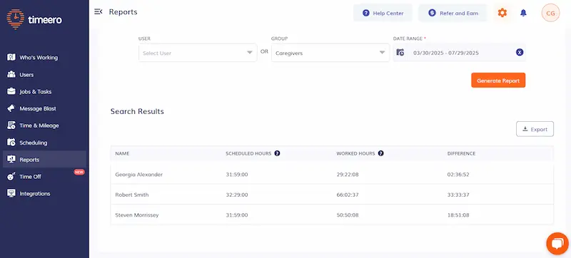 timeero report
