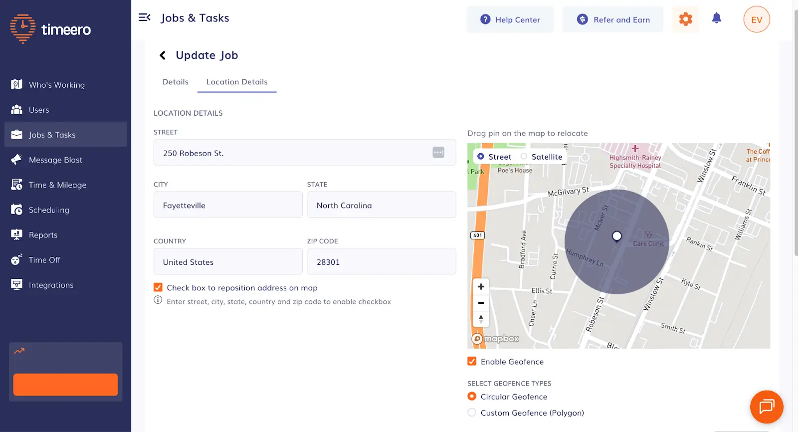 visual showing Avoid time theft by drawing custom geofences around job sites.