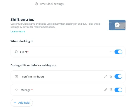 connecteam shift settings