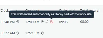 connecteam auto clock out entry