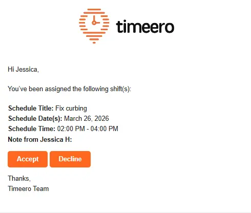 timeero lets you accept or decline shift