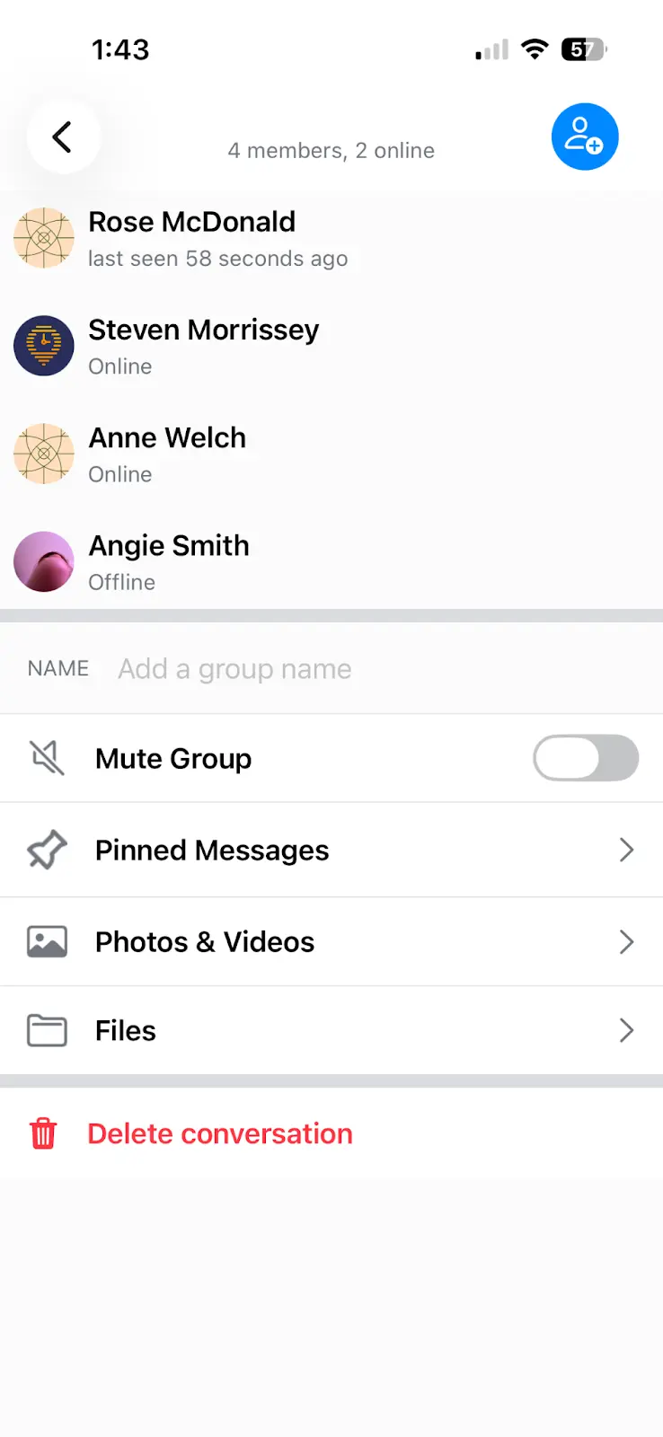 timeero in-app messaging group preview