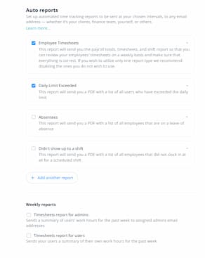 connecteam auto reporting option