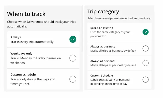 drivernote tracking settings