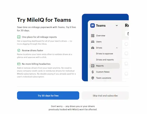 mileiq webpage teams