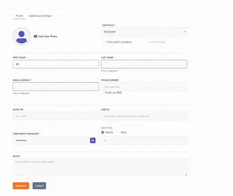 timeero user settings