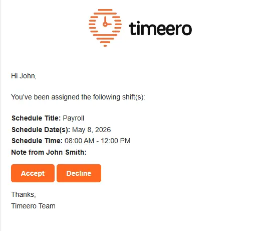 timeero schedule assignement