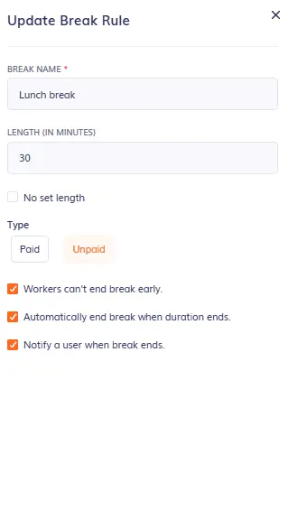timeero break rules