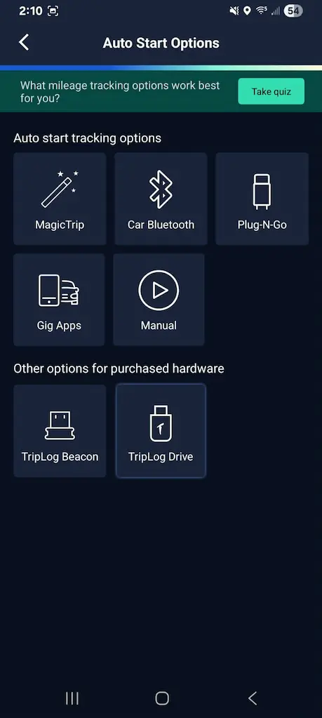 triplog review: auto start options