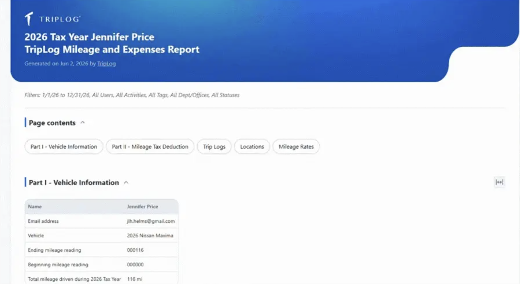 triplog tax year report