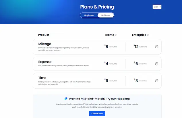 triplog pricing screenshot