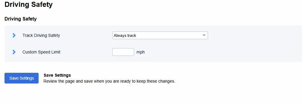 triplog driving safety settings