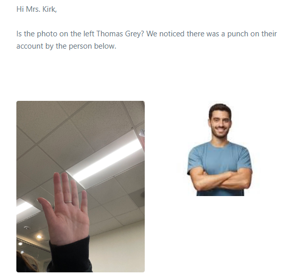 Timeero Kiosk app camera screen verifying an employee's identity before clock-in