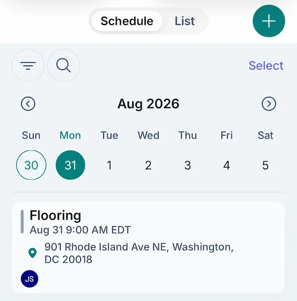 Workyard’s mobile app showing schedule