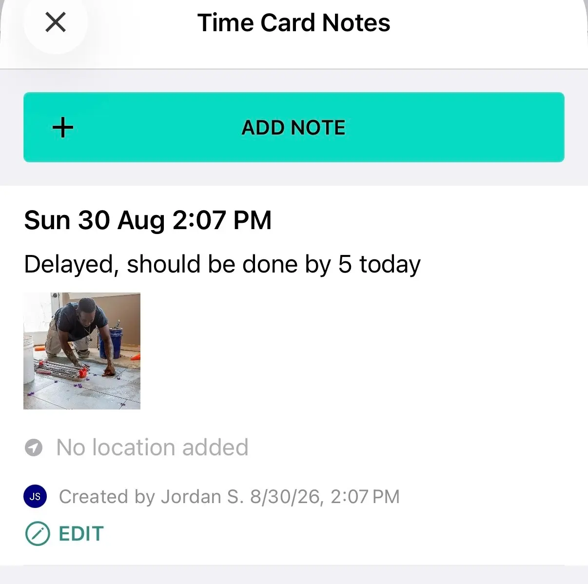 time card notes mobile workyard